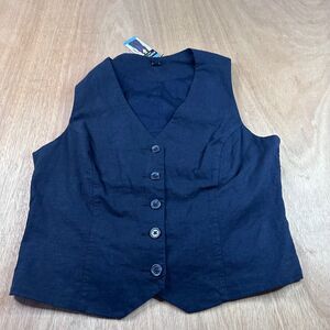 Express Linen Vest Womens Large Black Button Front Tailored NWT